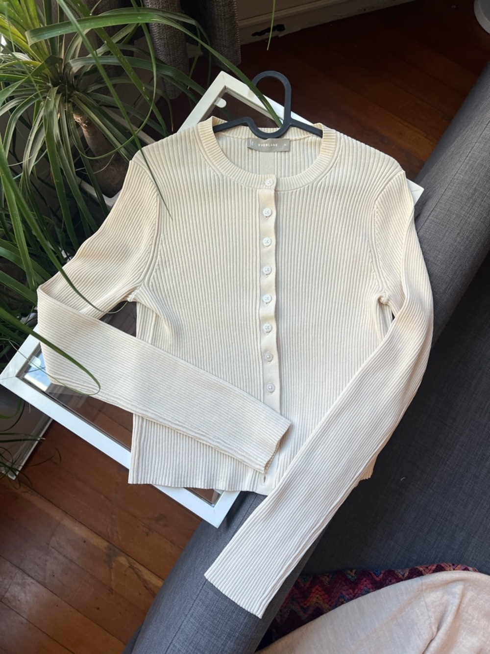 Everlane Cream Ribbed Button Cardigan XL
